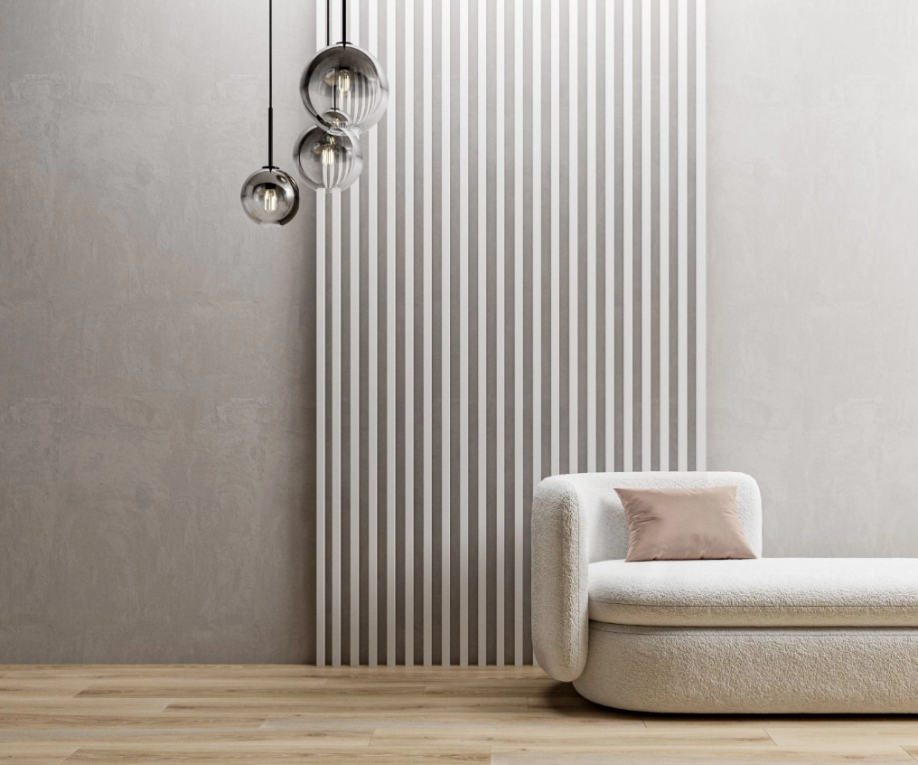 Decorative Wood Slat Wall Panels installed on modern feature wall