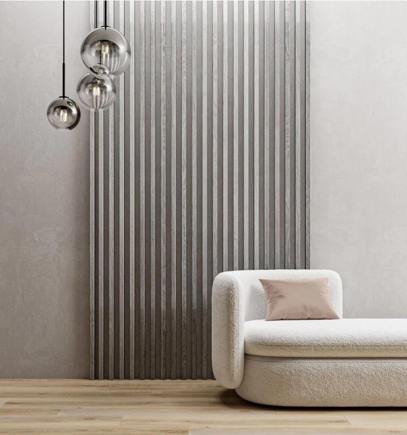 Decorative Wood Slat Wall Panels installed on modern feature wall