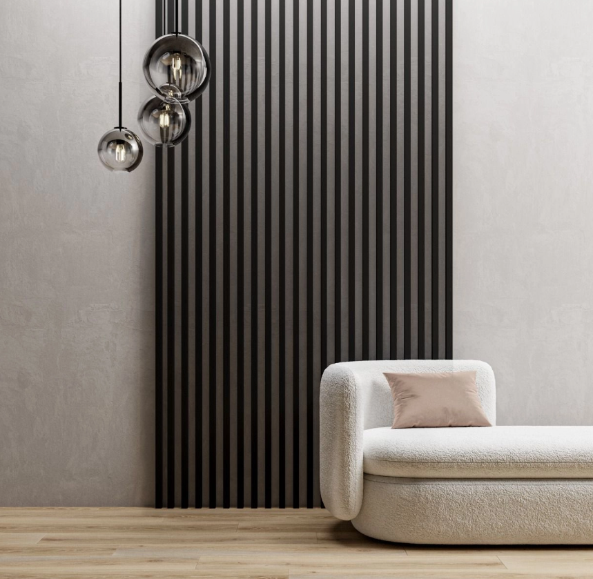 Decorative Wood Slat Wall Panels installed on modern feature wall